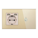 SRAN 146*86mm 220V 16A Touch Sensor Switch with Socket with USB Crystal Glass Panel Wall Socket with 1 Gang Light Switch