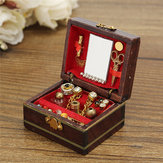 Vintage Ahşap Dollhouse Minyatür Dolgu Mücevher Kutu Kılıf Yatak Odası Aksesuarları