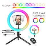 БлицВулф® BW-SL5 10-дюймовое RGB-LED-кольцевое светофорное освещение с регулировкой яркости для селфи-фотографий, стриминга в YouTube и Tiktok, макияжа со штативом для телефона