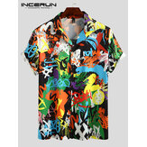 Chemises de loisirs pour hommes contrastées en graffiti à blocs de couleurs douces et respirantes, gracieuses.