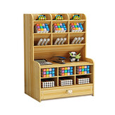 6 Layers Pen Holder with Drawer Desktop Stationery Wooden Storage Rack Desk Organizer DIY Box Home Office Suppliles