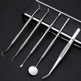 Kit di 5 strumenti dentali con manico in acciaio inossidabile per la pulizia e l'igiene dentale del dentista