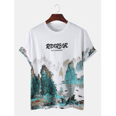 Herren Designer Oriental Ink Landscape Print Kurzarm Casual T-Shirts