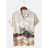 Men Tropical Landscape Print Revere Collar Casual Short Sleeve Shirts
