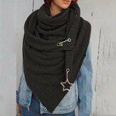 Women Cotton Plus Thick Keep Warm Winter Outdoor Casual Stripe Pattern Star Decoration Multi-purpose Scarf Shawl