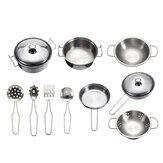 10-ти предметный набор посуды из нержавеющей стали для кухни игрушка для готовки пищи в доме для детей