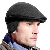 Męskie wełniane ciepłe zatyczki do uszu Beret Hat Outdoor Fleece Lining Casual Forward Cap