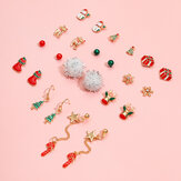 12 pezzi Natale Orecchio Set di borchie Regalo di calza natalizia Stella bacchetta Nappa di alce Orecchio anelli