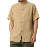 TWO-SIDED Mens Plus Größe Lässige reine Farbe chinesischen Stil Frosch Buttons Baumwolle Shirts