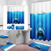 Bad-Duschvorhang mit Tiefsee-Haien, WC-Abdeckung und rutschfester Teppich im Set