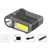 Lanterna frontal portátil COB LED para pesca, recarregável por USB, com clipe de indução para boné, ideal para atividades ao ar livre