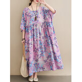 Casual maxi-jurk met bloemenprint en losse pasvorm met ronde hals voor dames
