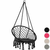 Cadeira suspensa de rede de algodão com franjas estilo Deluxe Capacidade máxima de carga de 120 kg para uso em ambientes externos e internos em pátios e jardins