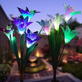 2шт Солнечная энергия 4 светодиодных цветка лилии Мультиколор Изменение наружные садовые светильники-столбики для патио и двора