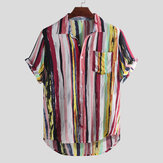 Moda Hombre Colorful Bolsillos Diseño Camisas Casuales