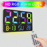 AGSIVO Large RGB Rainbow Digital Wall Clock Alarm Clock Large LED Display with Snooze / Remote Control / Automatic Brightness / Indoor Temperature / Date / Week / 12/24H For Home Office Classroom