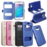 Dual View Window Flip PU Leather Case PC Cover Stand For Samsung Galaxy J1 J1000
