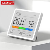 DUKA أتومان TH1 ميزان حرارة رطوبة رقمي LCD مقياس حرارة رطوبة محطة طقس ساعة منزلية للاستخدام في الداخل