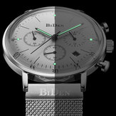 BIDEN BD00527 Световой Дисплей Хронограф Кварцевые Часы Full Steel Бизнес Мужчины Наручные Часы