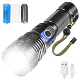 Ensemble de lampe de poche LIUMY P50 LED zoomable avec batterie 26650, câble USB, affichage de l'alimentation et lampe de poche rechargeable par USB.