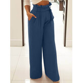 Women Wide-Legged Loose Maxi Length Zipper Pleated Side Pockets Pants