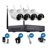 Sistema de segurança residencial Hiseeu 4CH Sistema de vigilância sem fio NVR WIFI IP Câmera de bala Kit de segurança residencial Plug EU 960P