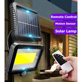 Lámpara solar de pared con sensor de movimiento, resistente al agua, con 120 luces LED para jardín y patio, incluye control remoto