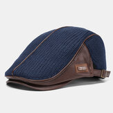 Chapeau béret décontracté pour homme Banggood en tricot avec patchwork en cuir coloré, design personnalisé en avant