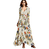 Gracila Bohemian Women Floral Print V-neck Split Maxi Dress