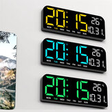Relógio digital de parede grande de 9 polegadas com temperatura, data, semana, contagem regressiva, sensor de luz, 2 alarmes, relógio despertador LED 12/24H