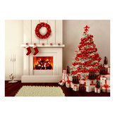Φόντο φωτογραφίας μεγέθους 5x7 ποδιών με χριστουγεννιάτικο δέντρο, τζάκι και δώρα
