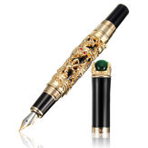 قلم حبر نافورة JINHAO بنقشة تنين ذهبي بمقاس متوسط ​​18KGP مع ملقط للقلم لتوقيع الأوراق والكتابة مناسب كهدية للرجال الأعمال