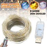 20M 200LED String Lights USB Waterdichte Koperen Draad Feestelijk Lamp Huwelijk Buiten Tuin Thuis Kerstversiering Opruiming Kerstverlichting