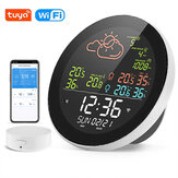 RSH-SWS001 Tuya Smart WiFi Weather Station Thermometer Hygrometer Meter Color LED Digital Display APP Remote Control Viewing Indoor Outdoor Hanging Alarm Clock
