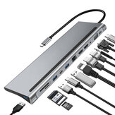 Bakeey 12 In 1 Triple Дисплей USB Type-C Адаптер док-станции-концентратора с двойным 4K HDMI Дисплей / 1080P VGA / 87 Вт USB-C PD3.0 Подача питания / Порт передачи данных