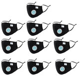 10 Stück schwarze Schutzmaske mit 5 Schichten für Erwachsene mit Federmodell und Atemventil, austauschbarem PM2.5-Filter und Feinstaub-Respirator im Gesicht.