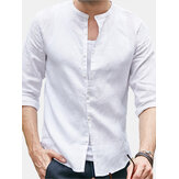 Men's Soft Linen Short Sleeve Solid T Shirts Casual Loose Beach Holiday Tops Shirts
