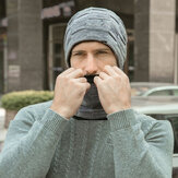Men 2PCS Wool Plus Velvet Plus Thickness Winter Outdoor Keep Warm Neck Protection Headgear Scarf Knitted Hat