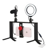 PULUZ PKT3028 4 en 1 4,7 pouces Stabilisateur de poignée de montage vidéo LED Anneau lumineux Live Broadcast Vlogging Selfie pour smartphone avec microphone