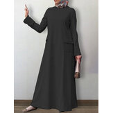 Γυναικείο μασίφ φόρεμα μακρύ μανίκι O-Neck μακρυμάνικο μακρυμάνικο Kaftan Tunic με τσέπη