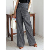Vendaje asimétrico con estampado de rayas para mujer Diseño Pierna ancha informal Pantalones