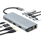 12'si 1 Arada Üçlü Ekran USB-C Hub Bağlantı İstasyonu Adaptörü, 2 * USB 3.0 / 2 * USB 2.0 Bağlantı Noktası / Gigabit RJ45 Ağ / 100W Type-C PD3.0 Güç Dağıtımı / 2 * HDMI 4K HD Ekran / VGA / 3,5 mm Ses Jakı / SD/TF Hafıza Kartı Okuy