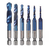 Drillpro 6pcs M3-M10 Combination Drill Tap Bit Set HSS 6542 Blue Nano Coated Deburr Countersink Drill Bits