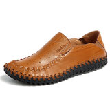Hombres Costura De La Mano Piel Genuina Slip On Oxfords Shoes