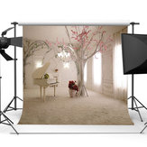 Fundo de Estúdio 10x10FT Tema Sala de Piano Branca com Rosas para Fotografia