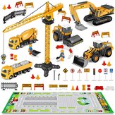 SGODDE 36 Pcs DIY Construction Engineering Vehicle Set Diecast Model Puzzle Educational Toy for Kids Birthdays Gift