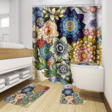 Ensemble de 4 tapis de salle de bain : tapis piédestal, couvercle pour toilette, rideau de douche, surface antidérapante