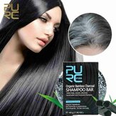 PURC Barra de shampoo de carvão de bambu orgânico Sabonete de desintoxicação de cor de cabelo preto Tratamento de tintura de cabelo Shampoo Tratamento de cabelo brilhante Sabonete