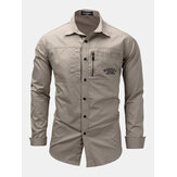 Открытый Военный стиль нагрудный карман на молнии с длинным рукавом лацкан хлопок работа Рубашка для мужчин
