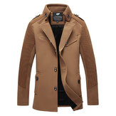 Мужская мода Тонкий подходит толстое шерстяное пальто куртка повседневная чистый цвет средней длины плащ 